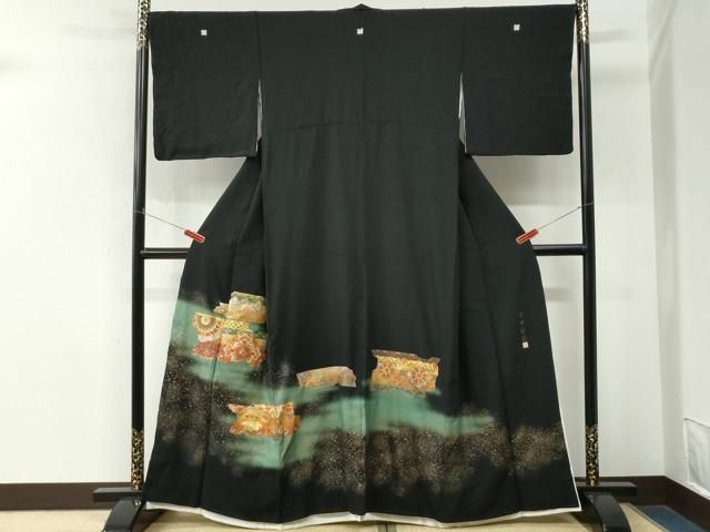 平和屋着物●ちぎり絵女流作家 谷口妙絵 黒留袖 古典愛蔵 暈し染め 金彩 正絹 逸品 CABM4690yc