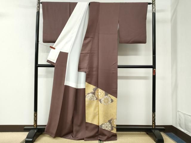 平和屋着物●色留訪問着 駒刺繍 花唐草文 金彩 正絹 逸品 CABM4700yc