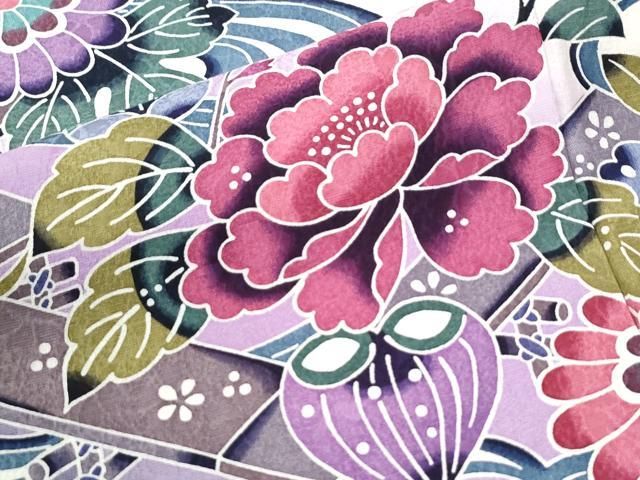 平和屋着物●豪華振袖・長襦袢セット 型染め 流水牡丹葵花唐草文 暈し染め 正絹 逸品 CABM4703yc