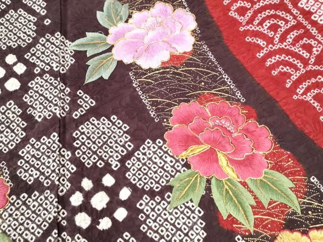 平和屋着物●豪華振袖・長襦袢セット 駒刺繍 絞り 束ね熨斗牡丹舞花文 ラメ糸 金彩 正絹 逸品 CABM4705yc