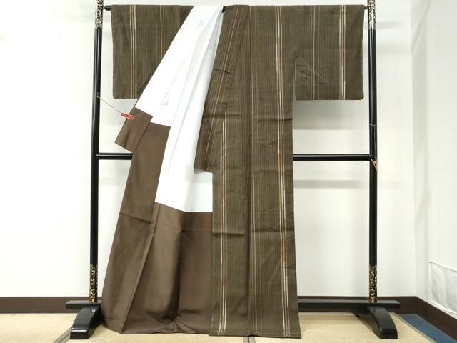 平和屋着物●本場結城紬 重要無形文化財 縞 証紙付き ロング丈 正絹 逸品 未使用 CABM4709yc