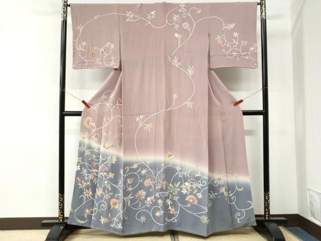 平和屋着物●訪問着 刺繍 更紗花唐草文 暈し染め 金彩 正絹 逸品 CABM4711yc