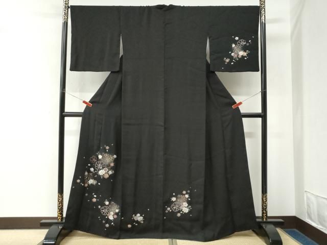 平和屋着物●訪問着 色紙舞花文 黒地 金彩 さが美扱い 正絹 逸品 CABM4723yc