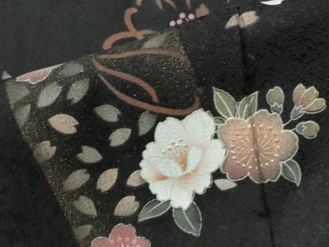 平和屋着物●訪問着 色紙舞花文 黒地 金彩 さが美扱い 正絹 逸品 CABM4723yc