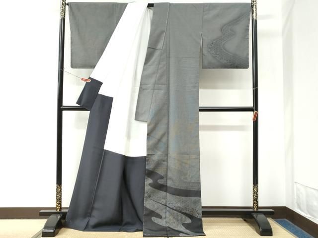 平和屋着物●訪問着 本塩沢 霞麻の葉吉祥文 ロング丈 正絹 逸品 未使用 CABM4727yc