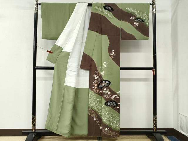平和屋着物●十日町 名門 滝泰謹製 訪問着 絞り 地紙浜松万寿菊草花文 金彩 正絹 逸品 CABM4744yc