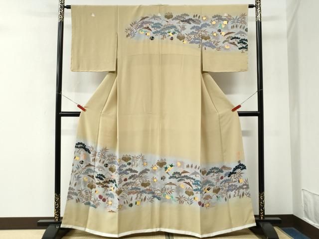 平和屋着物●訪問着 作家物 飛鶴宝尽くし松桐文 暈し染め 金彩 正絹 逸品 未使用 CABM4745yc