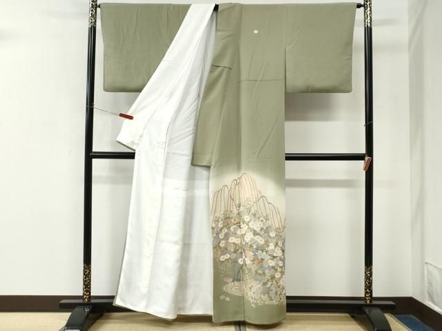 平和屋着物●豪華色留袖 駒刺繍 流水枝垂れ柳枝花文 暈し染め 金彩 正絹 逸品 CABM4746yc
