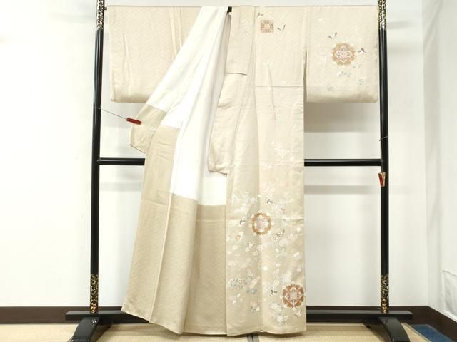平和屋着物●訪問着 駒刺繍 花蝶文 金彩 正絹 逸品 CABM4750yc