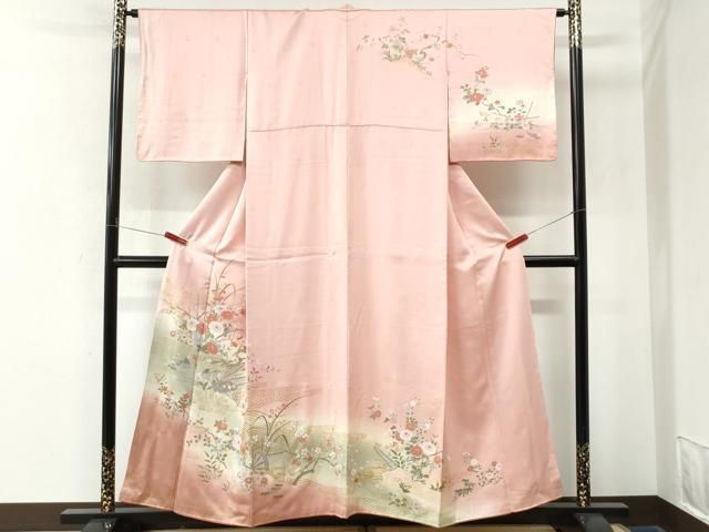 平和屋着物●訪問着 片輪車舟花鳥文 暈し染め 金彩 正絹 逸品 CABM4763yc