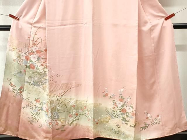 平和屋着物●訪問着 片輪車舟花鳥文 暈し染め 金彩 正絹 逸品 CABM4763yc