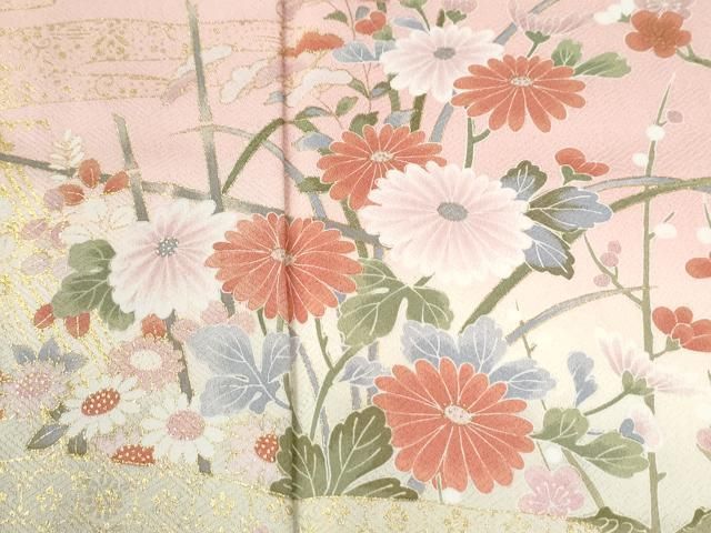 平和屋着物●訪問着 片輪車舟花鳥文 暈し染め 金彩 正絹 逸品 CABM4763yc