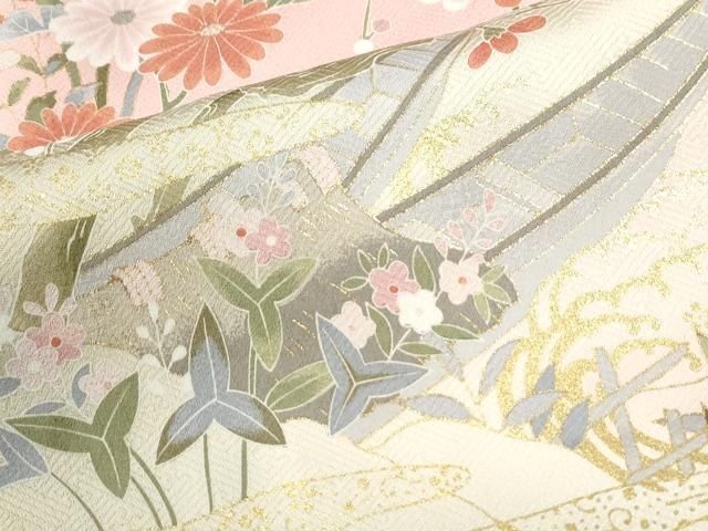平和屋着物●訪問着 片輪車舟花鳥文 暈し染め 金彩 正絹 逸品 CABM4763yc