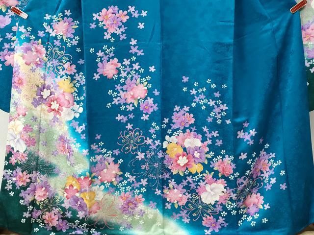 平和屋着物●豪華振袖 舞花文 ラメ糸 暈し染め 京都きもの友禅扱い 正絹 逸品 CABM4764yc