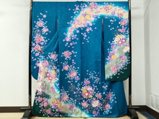 平和屋着物●豪華振袖 舞花文 ラメ糸 暈し染め 京都きもの友禅扱い 正絹 逸品 CABM4764yc