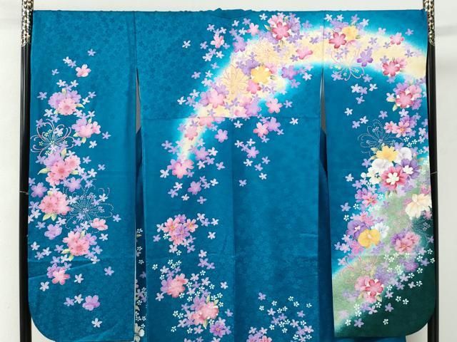 平和屋着物●豪華振袖 舞花文 ラメ糸 暈し染め 京都きもの友禅扱い 正絹 逸品 CABM4764yc