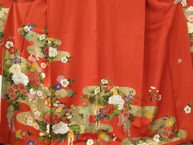 平和屋着物●ファッションデザイナー 花井幸子 振袖 霞牡丹花筏文 金彩 正絹 逸品 CABM4768yc