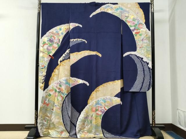 平和屋着物●豪華振袖 駒刺繍 絞り 御所車鴛鴦花文 金銀彩 正絹 逸品 CABM4769yc