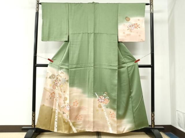 平和屋着物●訪問着 駒刺繍 舞花文 暈し染め 金彩 正絹 逸品 CABM4773yc