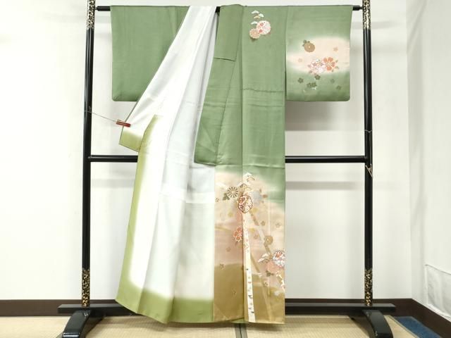 平和屋着物●訪問着 駒刺繍 舞花文 暈し染め 金彩 正絹 逸品 CABM4773yc