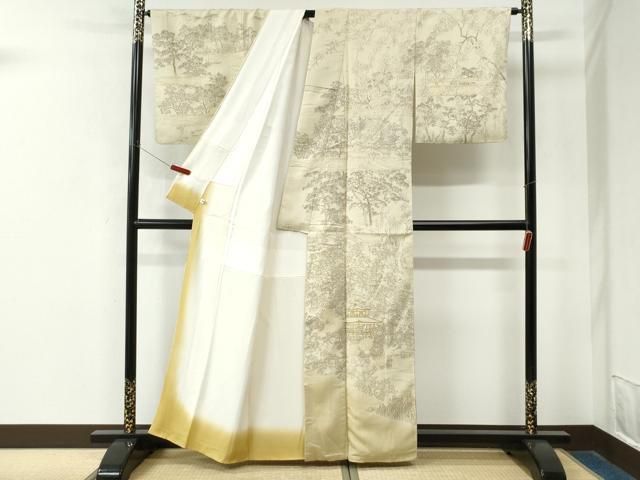 平和屋着物●訪問着 紬地 作家物 金閣寺 金彩 正絹 逸品 CABM4775yc