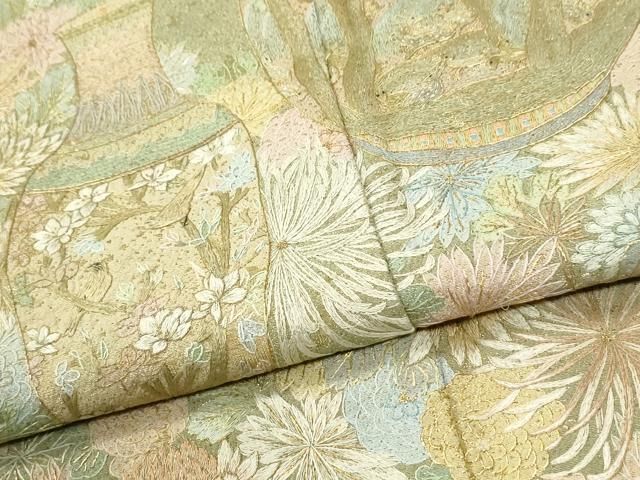 平和屋着物●中国三大刺繍 蘇州刺繍 色留袖 作家物 陶器菊花文 金糸 正絹 逸品 CABM4784yc
