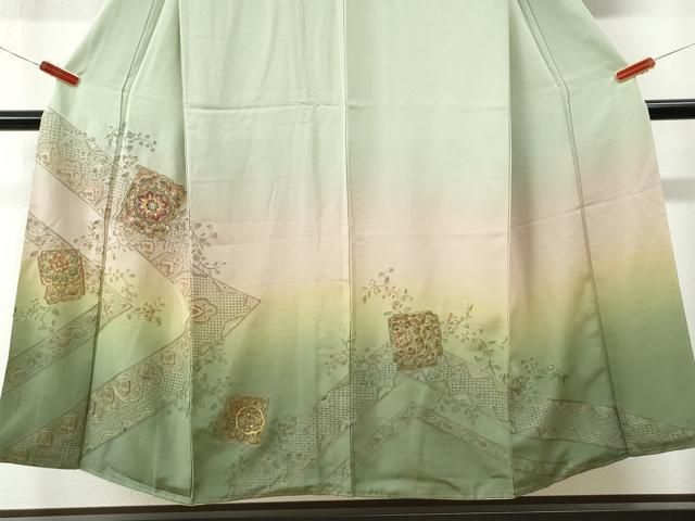 平和屋着物●中国三大刺繍 スワトウ刺繍 総刺繍 訪問着 破れ色紙更紗花文 暈し染め 金糸 正絹 逸品 CABM4785yc