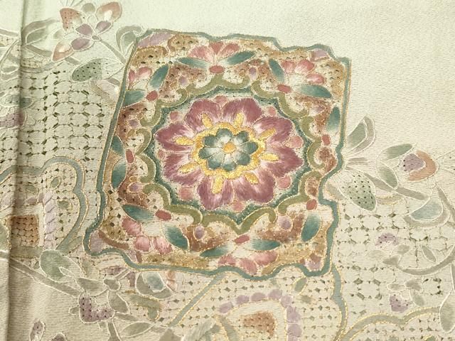 平和屋着物●中国三大刺繍 スワトウ刺繍 総刺繍 訪問着 破れ色紙更紗花文 暈し染め 金糸 正絹 逸品 CABM4785yc
