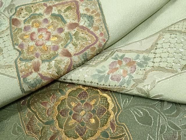 平和屋着物●中国三大刺繍 スワトウ刺繍 総刺繍 訪問着 破れ色紙更紗花文 暈し染め 金糸 正絹 逸品 CABM4785yc