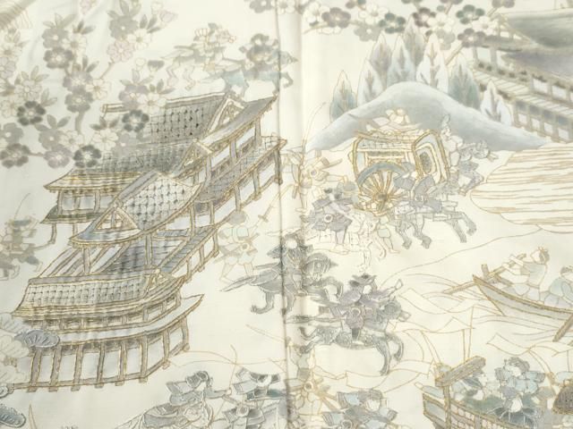 平和屋着物●中国三大刺繍 スワトウ刺繍 訪問着 人物風景文 金糸 正絹 逸品 CABM4788yc