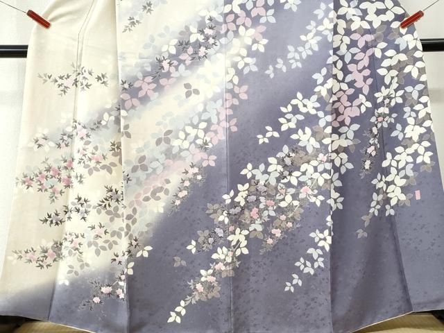 平和屋着物●十日町友禅作家 阿部佳雪 訪問着 枝花文 暈し染め 銀通し地 鈴乃屋扱い 正絹 逸品 CABM4800yc