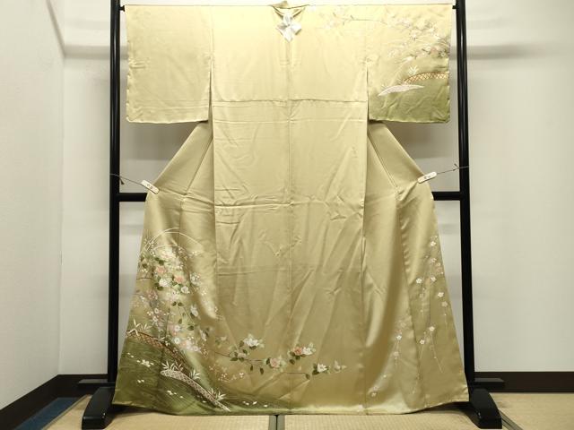 平和屋着物●訪問着 駒刺繍 流水枝花文 暈し染め 金彩 正絹 逸品 未使用 CABM4804gh