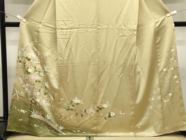 平和屋着物●訪問着 駒刺繍 流水枝花文 暈し染め 金彩 正絹 逸品 未使用 CABM4804gh