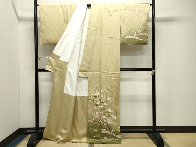 平和屋着物●訪問着 駒刺繍 流水枝花文 暈し染め 金彩 正絹 逸品 未使用 CABM4804gh