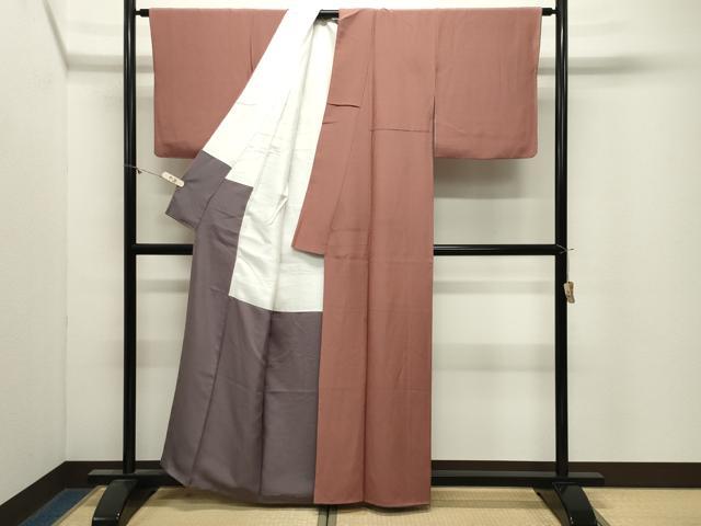 平和屋着物●江戸小紋 廣瀬陽訪作 万筋 煤色×赤丹色 正絹 逸品 CABM4819gh