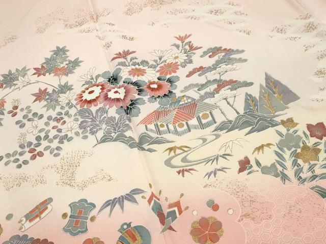平和屋着物●訪問着 宝尽くし風景花文 暈し染め 金彩 正絹 逸品 CABM4828gh
