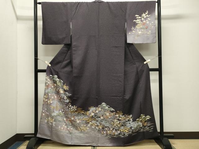平和屋着物●訪問着 駒刺繍 風景松竹梅文 暈し染め 金彩 金通し地 正絹 逸品 CABM4832gh