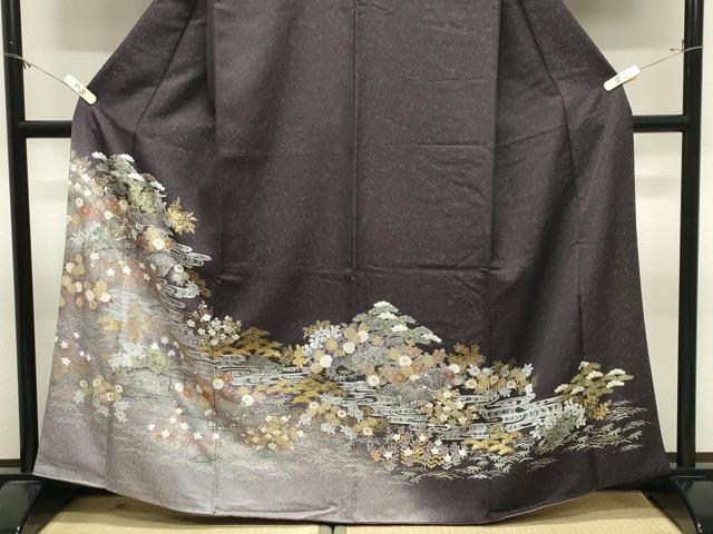 平和屋着物●訪問着 駒刺繍 風景松竹梅文 暈し染め 金彩 金通し地 正絹 逸品 CABM4832gh