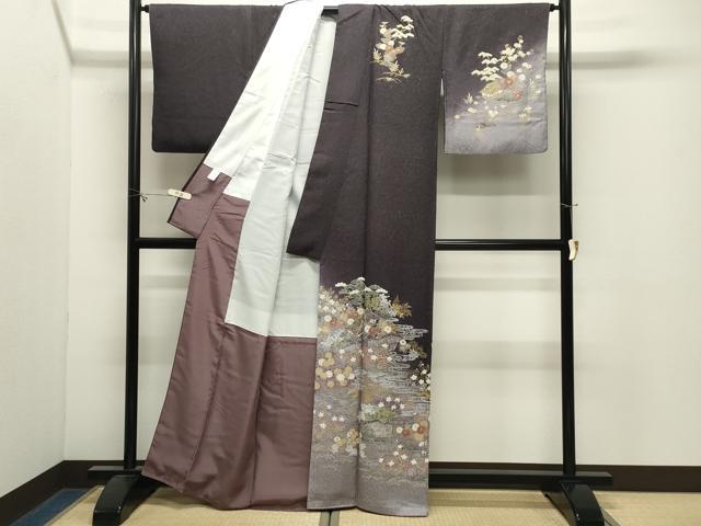 平和屋着物●訪問着 駒刺繍 風景松竹梅文 暈し染め 金彩 金通し地 正絹 逸品 CABM4832gh