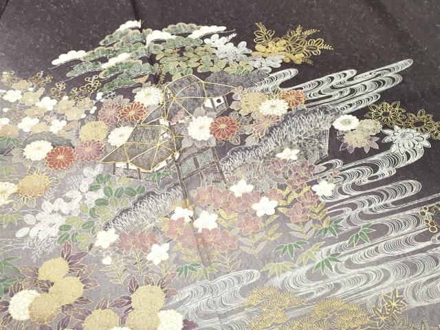 平和屋着物●訪問着 駒刺繍 風景松竹梅文 暈し染め 金彩 金通し地 正絹 逸品 CABM4832gh