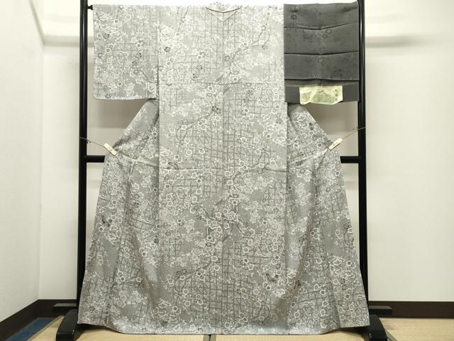 平和屋着物●上質なお召 天目織 手描友禅 尾形光琳監修 梅染 紅白梅 金彩 さが美扱い 証紙付き 正絹 逸品 CABM4846gh