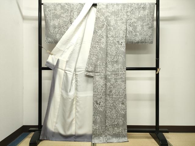 平和屋着物●上質なお召 天目織 手描友禅 尾形光琳監修 梅染 紅白梅 金彩 さが美扱い 証紙付き 正絹 逸品 CABM4846gh