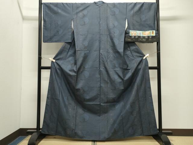 平和屋着物●本場大島紬 9マルキ 泥染め 雪輪重ね花文 宮脇廉太郎商店謹製 証紙付き 正絹 逸品 CABM4848gh