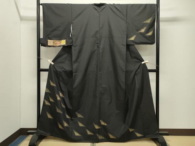 平和屋着物●本場縞大島紬 訪問着 刺繍 花唐草文 金糸 堀之内織物謹製 証紙付き 正絹 逸品 CABM4852gh