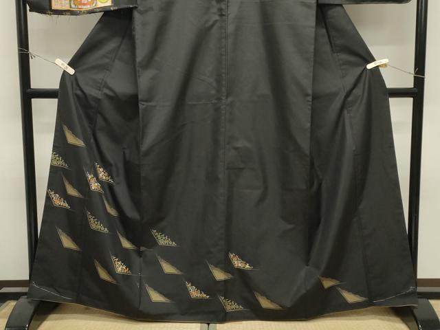 平和屋着物●本場縞大島紬 訪問着 刺繍 花唐草文 金糸 堀之内織物謹製 証紙付き 正絹 逸品 CABM4852gh