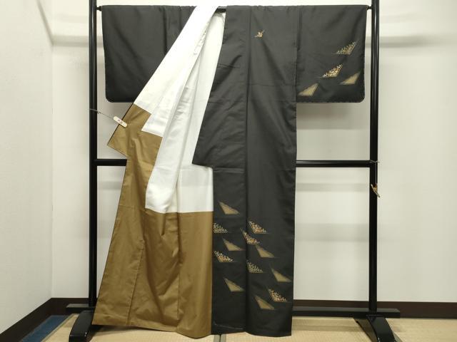 平和屋着物●本場縞大島紬 訪問着 刺繍 花唐草文 金糸 堀之内織物謹製 証紙付き 正絹 逸品 CABM4852gh