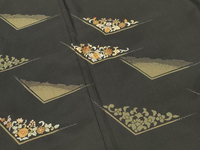 平和屋着物●本場縞大島紬 訪問着 刺繍 花唐草文 金糸 堀之内織物謹製 証紙付き 正絹 逸品 CABM4852gh