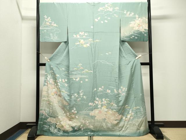 平和屋着物●訪問着 友禅 風景松竹梅文 暈し染め ロング丈 正絹 逸品 未使用 CABM4880gh