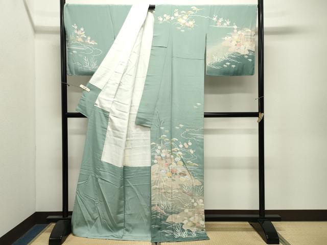 平和屋着物●訪問着 友禅 風景松竹梅文 暈し染め ロング丈 正絹 逸品 未使用 CABM4880gh