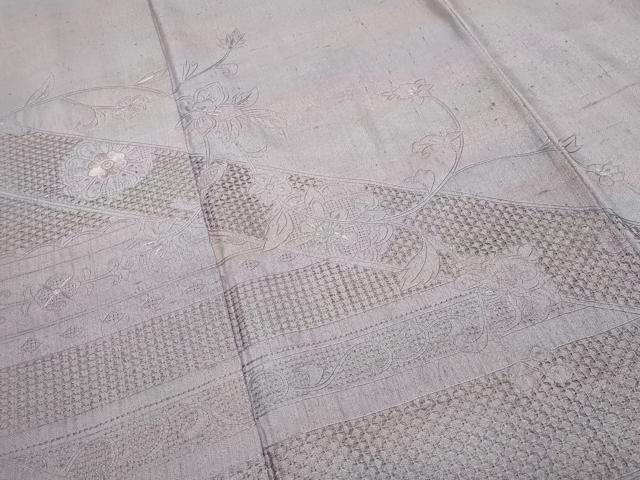 平和屋着物●中国三大刺繍 スワトウ刺繍 訪問着 紬地 更紗花唐草文 反端付き 正絹 逸品 CABM4884gh